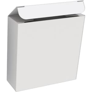 A white rectangular box with a flip-top lid, designed for packaging a product. It features a smooth, clean finish.