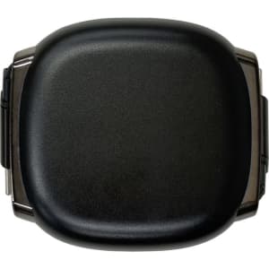 A black, square charging data cable case with a smooth surface and a clasp on the side.