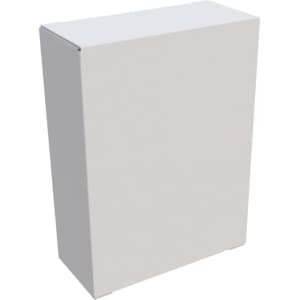 A white rectangular storage cabinet with a minimalist design and a flat top surface.
