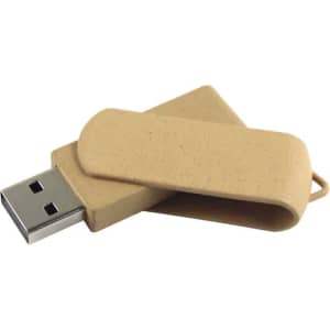 A beige Eco Swivel Flash Drive with a swivel design, featuring a metal USB connector and a logo.