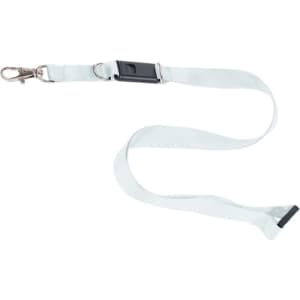 A light grey lanyard with a clip and buckle, featuring a USB flash drive attachment.