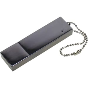 A sleek, silver Slimline Metal Drive with a polished finish and a chain attachment.