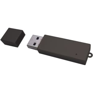 A sleek black Slimline Metal Drive USB flash drive with a removable cap. It features a simple design and an attached loop.