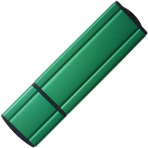 A green Permalite Flash Drive with a sleek design and black end caps, featuring a logo.