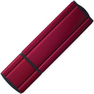 A red Permalite flash drive with a sleek, metallic design and black accents. It features a branding logo.
