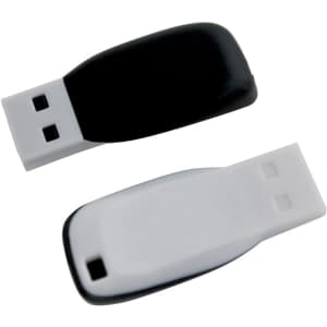 A Yalda Flash Drive featuring a black and white design, with a USB connector visible. It includes a logo.