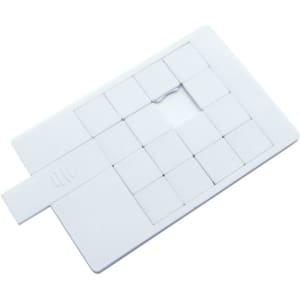A white puzzle-shaped credit card flash drive with multiple panels and a side tab. It features a logo.