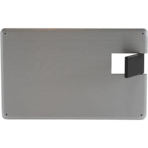 A metallic black credit card drive with a sleek design and a small opening on one side.