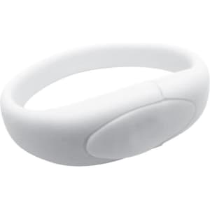 A white silicone wristband featuring a smooth, rounded design and an oval imprint area.