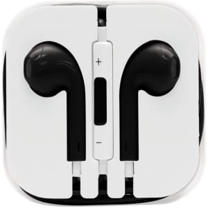 Black Razor Cabled Earphones neatly stored in a white case, featuring a control panel in the centre.