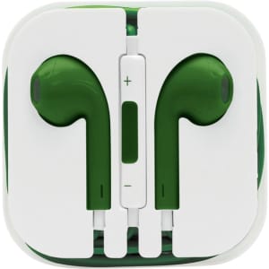 Green Razor Cabled Earphones displayed in a white packaging, with a cable and control in the centre.