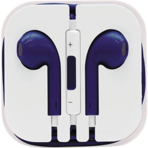 Razor Cabled Earphones in navy blue, packaged neatly in a white case, featuring a control button.