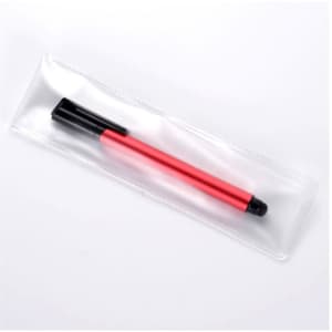 A red metal stylus USB pen in a clear protective sleeve. The pen has a black tip and branding on the barrel.