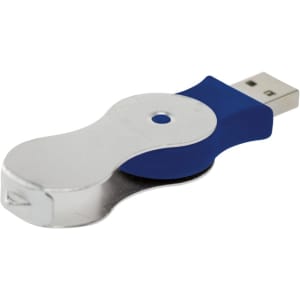 A blue and silver Halo Swivel Flash Drive with a swivel mechanism and USB connector. It features a branding logo.