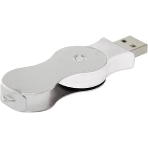 A silver Halo Swivel Flash Drive with a sleek, twisting design for easy access to the USB connector.