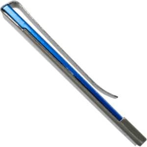 A metallic blue Intonium flash drive, featuring a sleek design with a shiny finish and a branding logo.