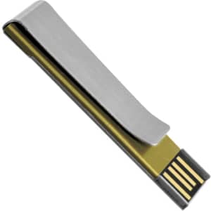 A sleek silver and gold Intonium Flash Drive featuring a minimalist design and a logo.