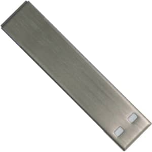 A sleek metallic flash drive with a brushed finish, featuring two small lights and a minimalist design.