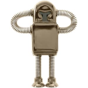 A metallic robot-shaped flash drive with flexible coil arms and legs, featuring a shiny silver finish.