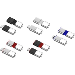 A collection of Tabit Light flash drives in black, red, blue, and silver, featuring metal casings and logos.