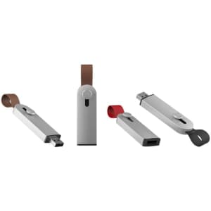 A grey Avior Flash Drive with a brown, red, and black retractable design. Features a small logo.