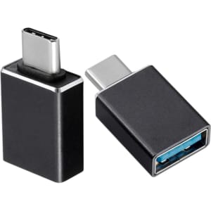 A black USB 3.0 to Type-C adapter with a sleek design, featuring a metallic finish and two angled views.
