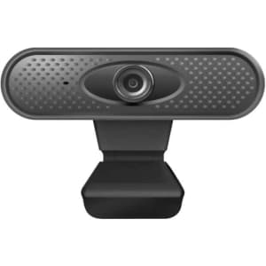 A black webcam featuring a round lens and a rectangular design with a clip for attachment.