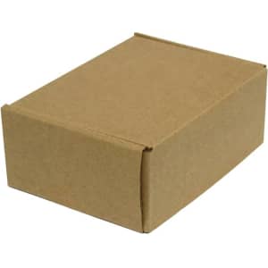 A small brown cardboard box with a plain exterior, featuring flaps on the top for closure.