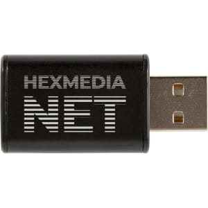 A black USB data blocker with a metallic connector, featuring branding on the side.
