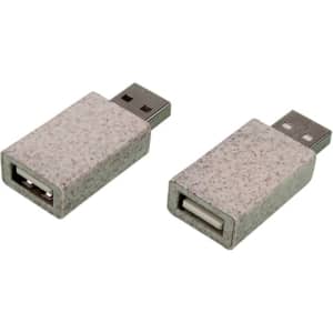 A USB data blocker made from eco-friendly wheat straw, featuring a beige and speckled design, with a logo.