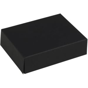 A black rectangular gift box with a sleek design, featuring a simple, unembellished appearance.