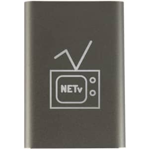 A green USB 3.0 hard drive with a logo featuring a television icon.