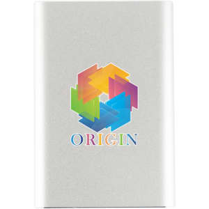 A silver USB 3.0 hard drive featuring a multicoloured logo on the front.
