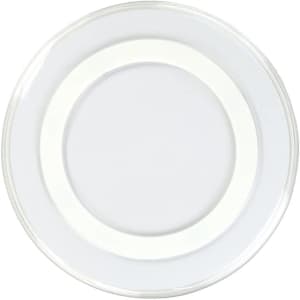 A transparent wireless charger with a sleek round design and a white inner ring. The product features a logo.