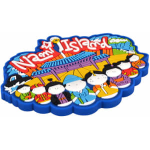 A colourful custom moulded wireless charger featuring cartoon characters and a design inspired by Nam Island.