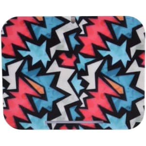 A wireless charger stand featuring a vibrant, abstract pattern with black, pink, blue, and white colours.