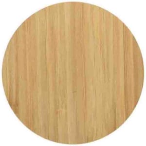 A circular bamboo wireless charger in a natural wood tone, featuring a smooth surface with a light grain pattern.