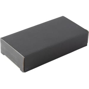 A black rectangular box with a sturdy cardboard design, suitable for packaging a wireless power bank.