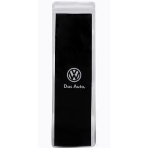 A rectangular black charging cable packaged in a clear sleeve, featuring a logo on the front.