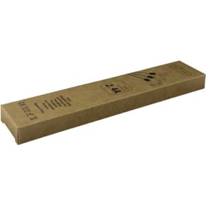 A charging cable packaged in a brown box, featuring icons and a logo on the surface.