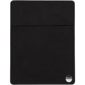 A black mouse pouch with a smooth surface and a logo on the bottom right corner.