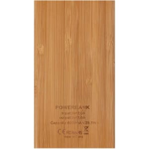A bamboo-patterned wireless power bank with a 5000 mAh capacity and a discreet logo.