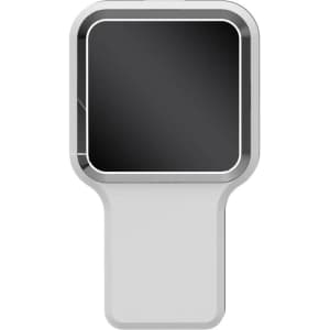 A white Oatley Flash Drive with a square black face and a sleek silver edge, featuring a branding logo.