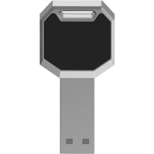 A grey and black Auto LED Flash Drive with an octagonal design and a USB connector.