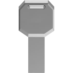 A grey octagonal LED flash drive with a rectangular connector and a logo on the surface.