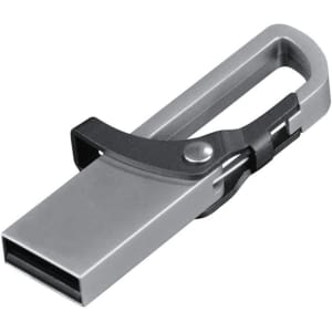 A silver Stratford flash drive with a distinguishing attachment loop. Features a sleek, modern design.