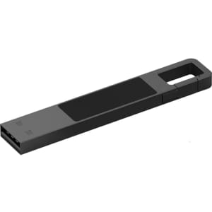 A black LED flash drive with a sleek design and a built-in loop for easy carrying.