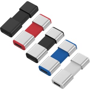 A set of four Harris Type-C flash drives in red, black, blue, and silver, featuring a sleek design and logos.