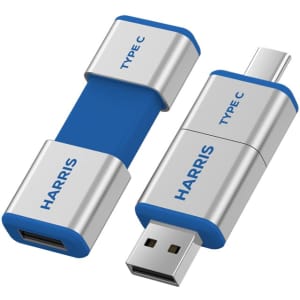 A blue and silver Harris Type-C flash drive featuring both Type-C and USB connectors.