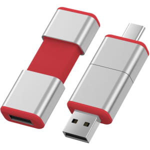 A red and silver Harris Type-C flash drive with a retractable design and a logo on the casing.